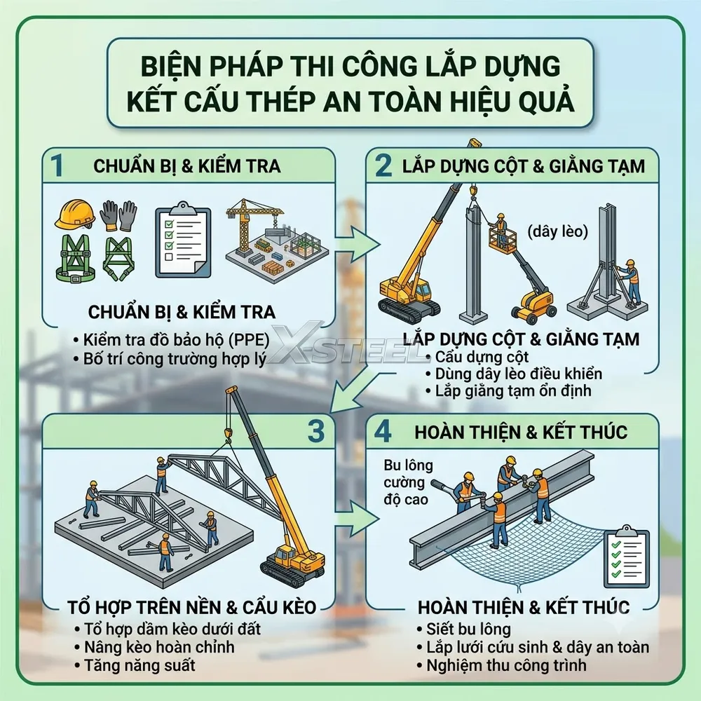 Biện Pháp Thi Công Lắp Dựng Kết Cấu Thép An Toàn Hiệu Quả