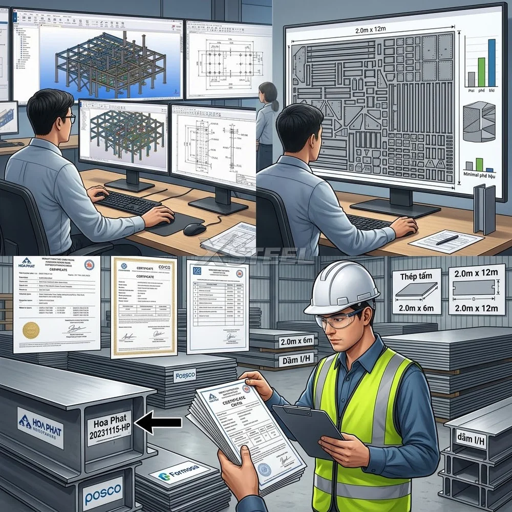 Bước 1 – Thiết Kế & Tối Ưu Sơ Đồ Lặp Phôi (Shop Drawing & Nesting)