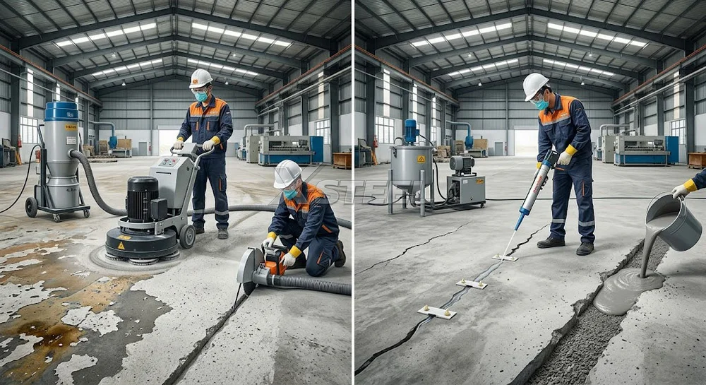 Bước 2 – Rót Vữa Bơm Keo Epoxy Cường Độ Cao Xử Lý Khe Nứt