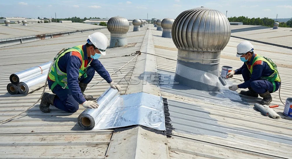 Bước 3 – Thi Công Dán Màng Chống Thấm Hoặc Lưới Sợi Thủy Tinh