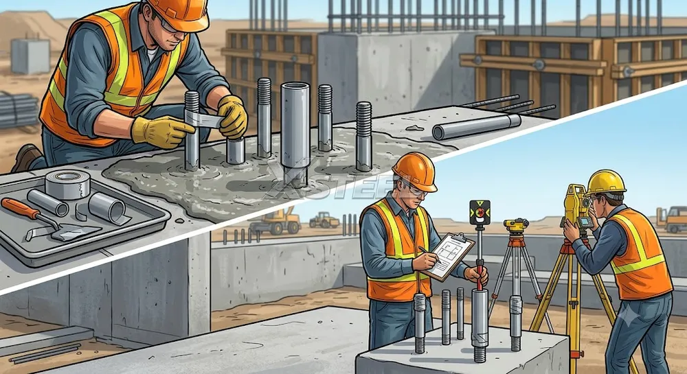 Bước 4 – Bọc Bảo Vệ Ren Và Đo Đạc Lại Cao Độ Sau Khi Đổ Bê Tông