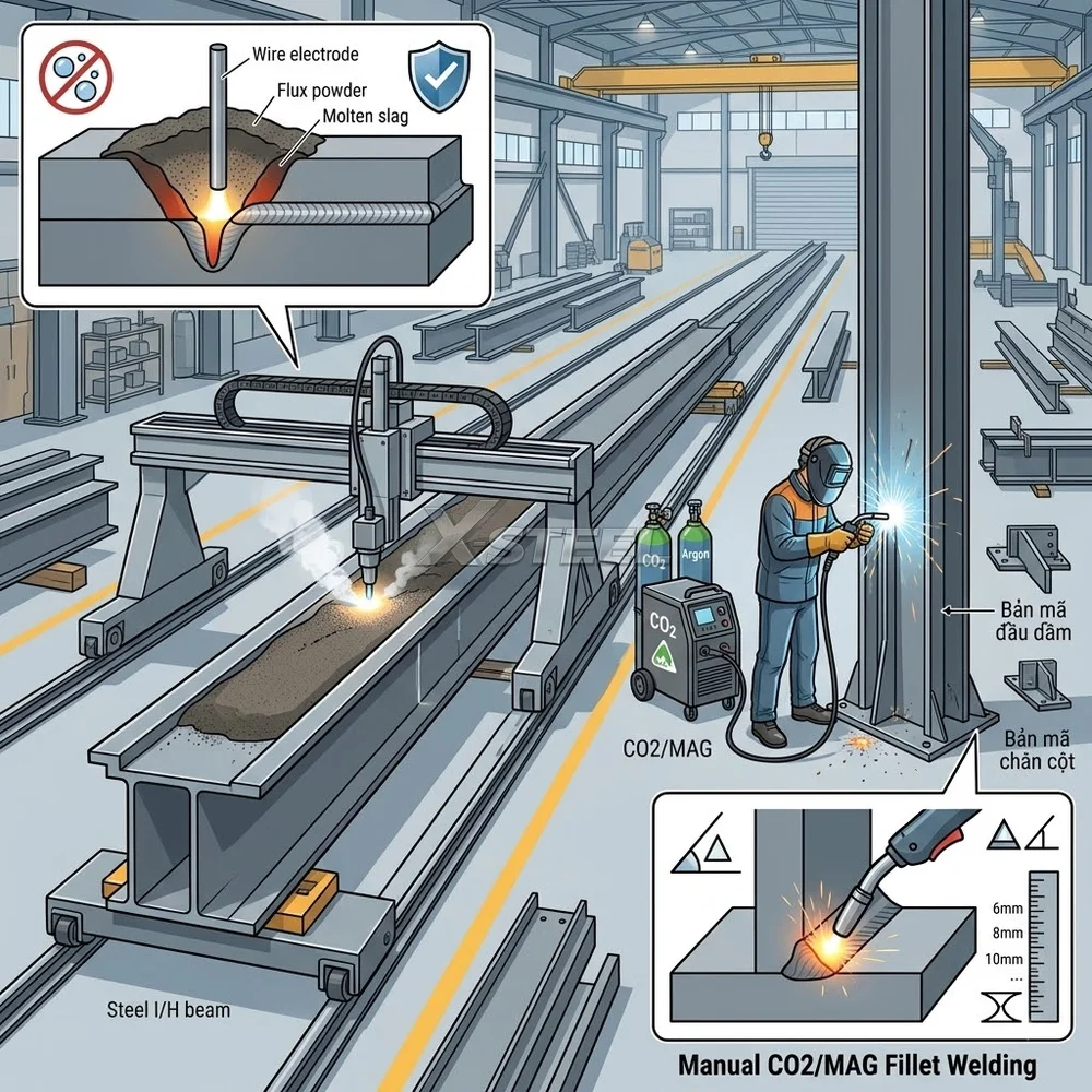 Bước 5 – Hàn Kết Cấu Tự Động Cổng Dầm (SAW Welding)