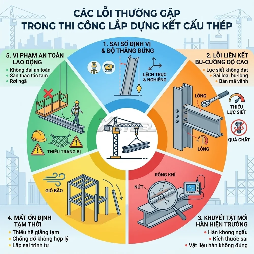Các Lỗi Thi Công Lắp Dựng Kết Cấu Thép Thường Gặp