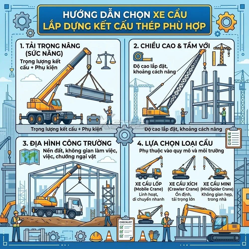 Hướng Dẫn Chọn Xe Cẩu Lắp Dựng Kết Cấu Thép