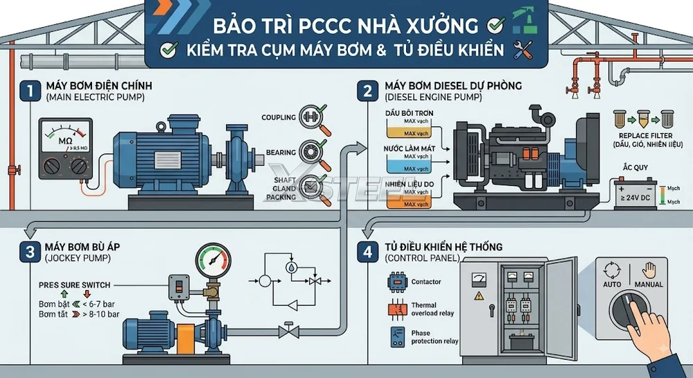 Kiểm Tra Bảo Dưỡng Cụm Máy Bơm Chữa Cháy Và Tủ Điều Khiển
