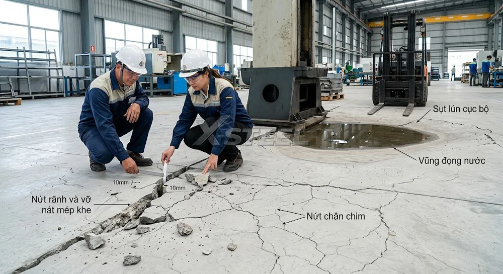 Sàn Bê Tông Bị Nứt Rãnh, Nứt Chân Chim Và Sụt Lún Cục Bộ