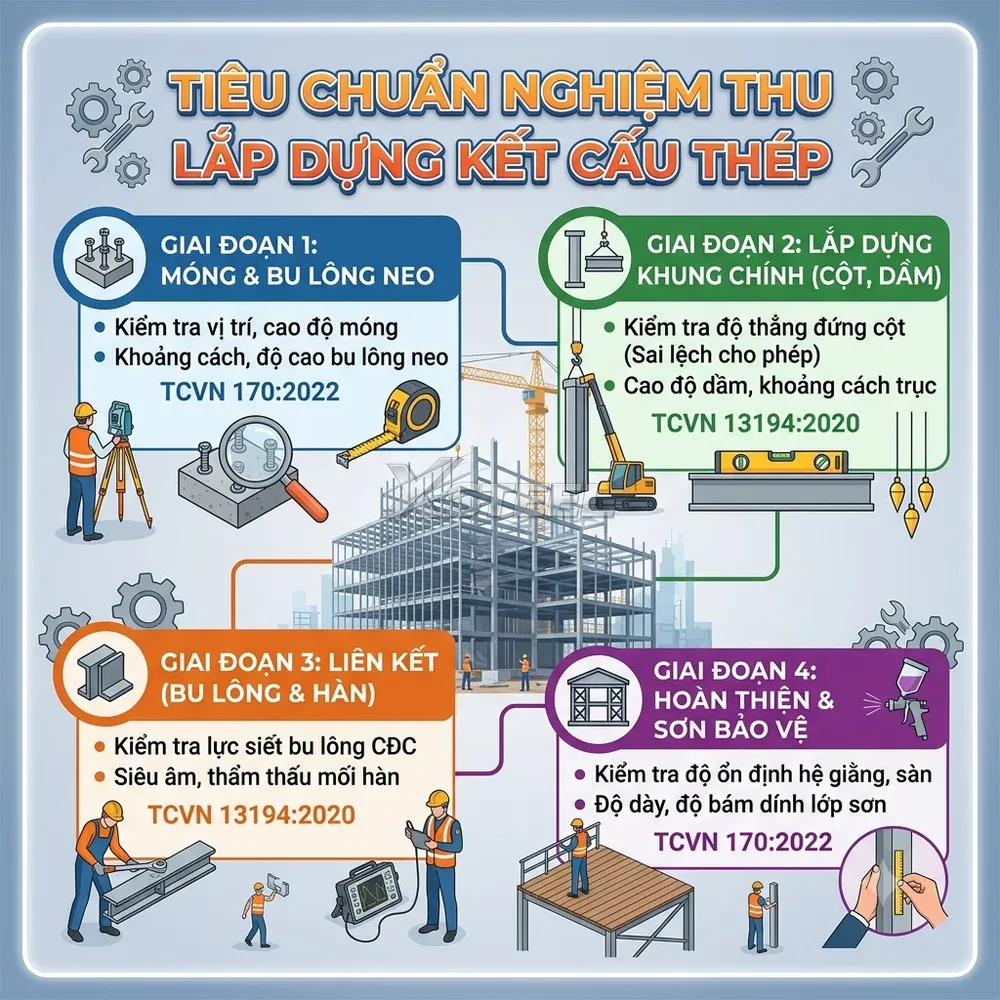 Tiêu Chuẩn Nghiệm Thu Lắp Dựng Kết Cấu Thép | XSTEEL