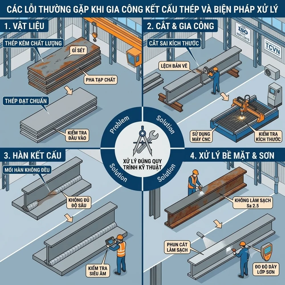 Các Lỗi Thường Gặp Khi Gia Công Kết Cấu Thép Và Biện Pháp Xử Lý